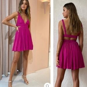 MAGALI PASCAL Plunge Neck Berry Pink Jillian Cut Out Open Back Mini Dress